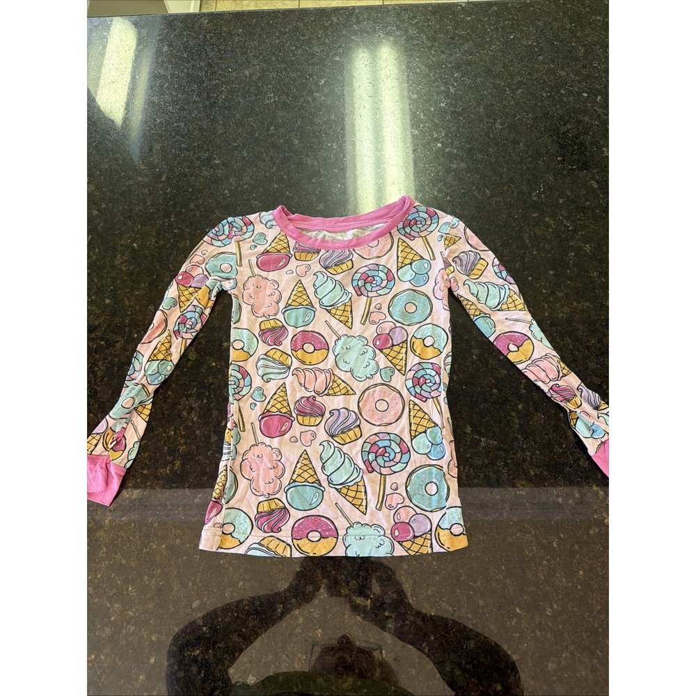 Little Sleepies Pajama Top Onlu Sz 3T Ice Dream Donuts Pink Soft Bamboo